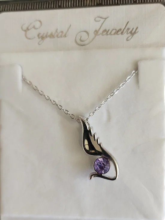 18KRGP Silver Necklace with Purple Crystal Pendant - Picture 1 of 2